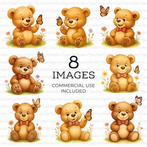 Nursery Teddy Bear Clipart, Nursery Teddy, Printable Watercolor clipart, High Quality PNG, Digital download, Paper craft, junk journal 072