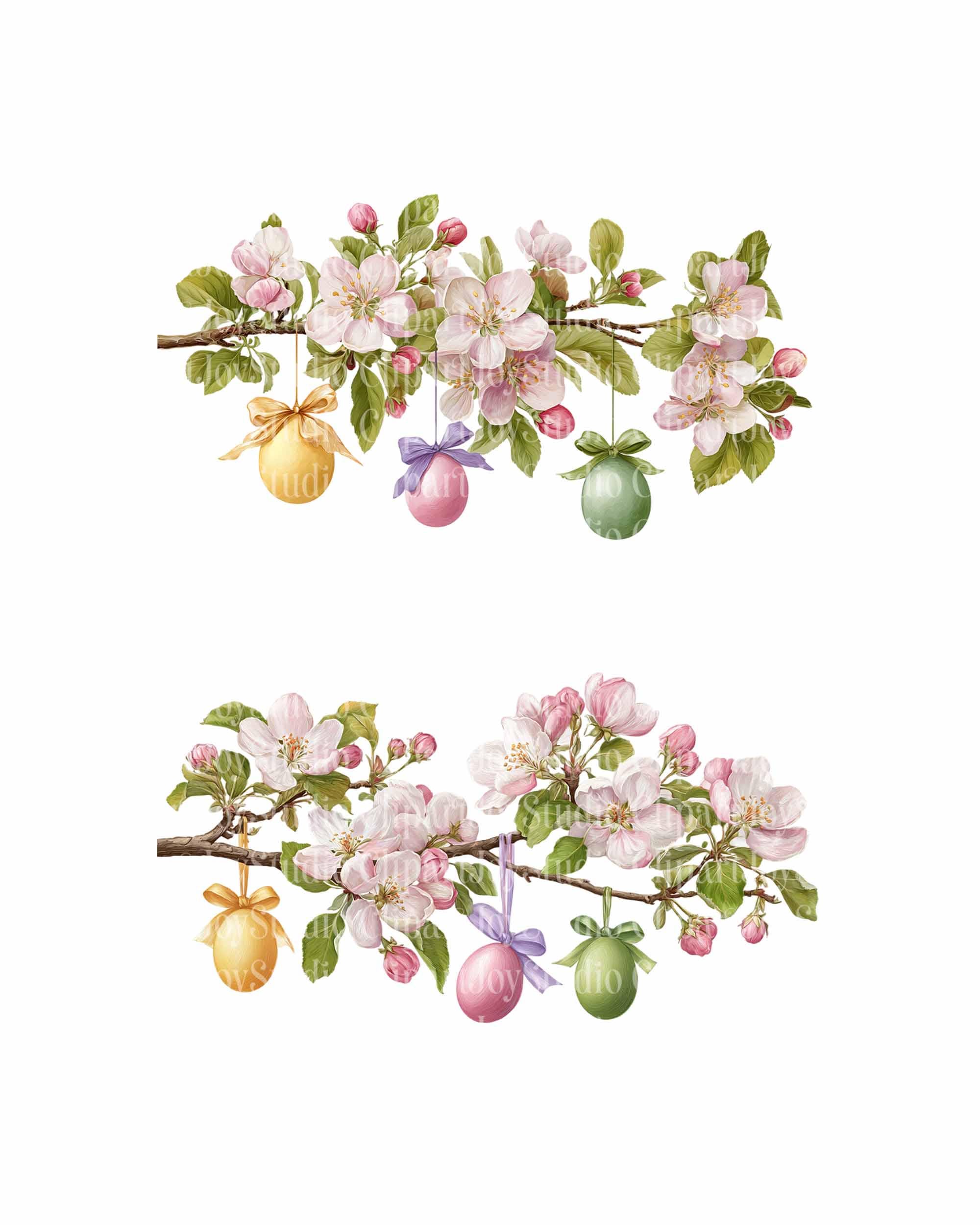 Easter Eggs Clipart Bundle - Printable Watercolor Spring Flowers PNG ...
