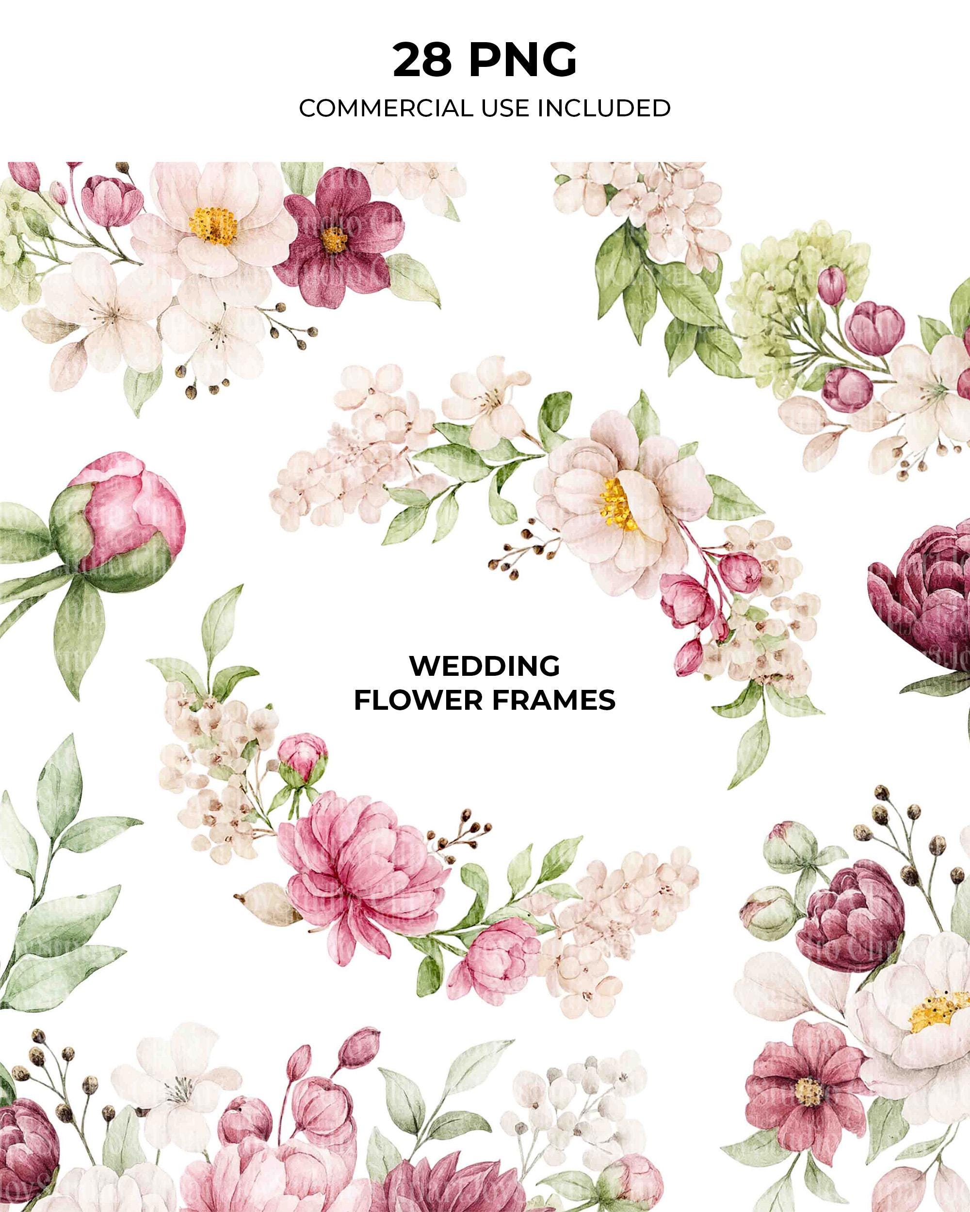 Watercolor Wedding Flower Frames Clipart, Wedding Frame Borders, Floral ...