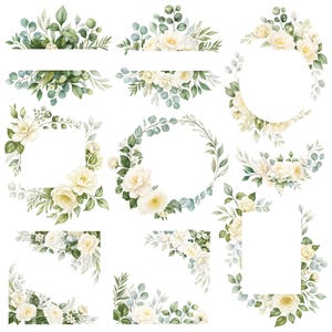 Watercolor Flower Frames Clipart, Wedding Frame Borders, Floral Frame PNG graphic, Digital Download, Paper Craft, Invites | 116