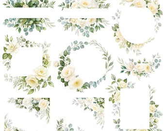 Watercolor Flower Frames Clipart, Wedding Frame Borders, Floral Frame PNG graphic, Digital Download, Paper Craft, Invites | 116