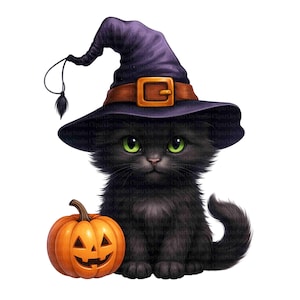 Halloween Cat Clipart Bundle, Pumpkin, Hat, Spooky Fall Sublimation Design, Printable PNG, Paper craft, junk journals