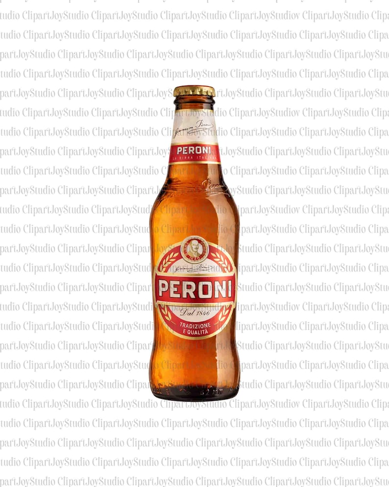 May include: A brown glass Peroni beer bottle with a gold cap. The label is red and gold with the brand name and text "Tradizione e Qualit&agrave;".