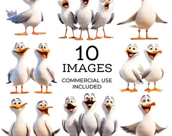 10 lustige Möwen Clipart Bundle, niedliche Vögel, druckbare Aquarell Clipart, hochwertige PNGs, digitaler Download, Papiermodell, Junk Journal