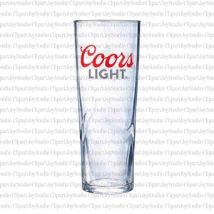 May include: A clear, tall Coors Light beer glass with the brand name in red lettering. The glass has a simple, straight design, perfect for serving cold beverages. Ideal for a bar or home use.