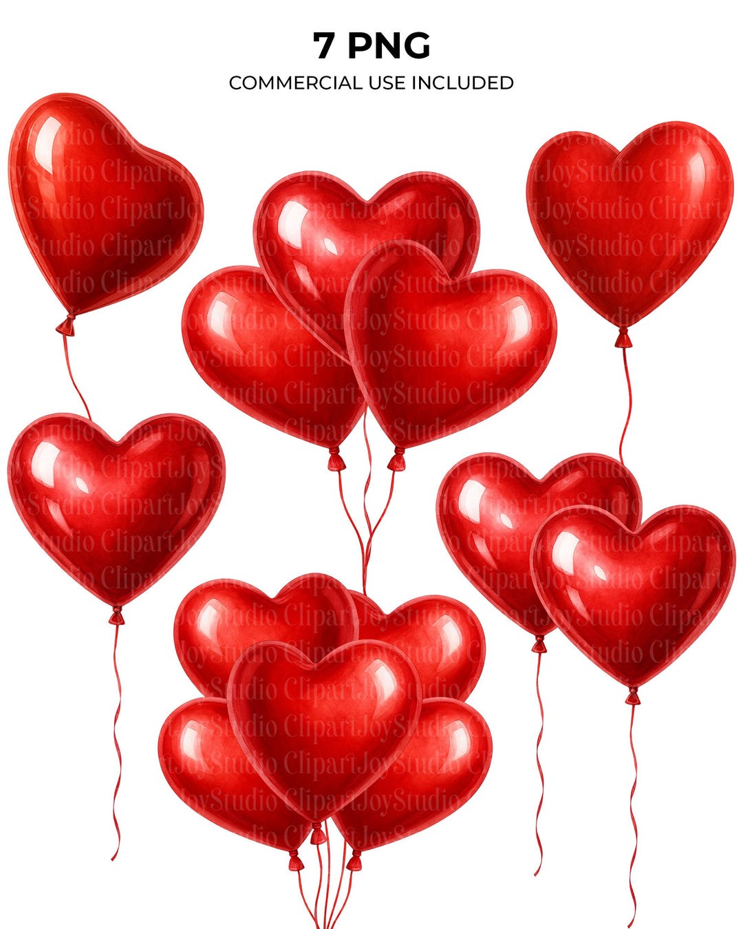 Watercolor Heart Balloons, Valentines Day Clipart Bundle, Printable ...