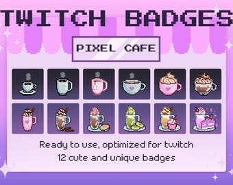 Twitch-badges - Pixel Cafe | 12 leuke badges of emotes, direct te downloaden