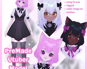 Gotowy model dziewczyny-kota Vtuber: częściowo konfigurowalny, przygotowany do Vtube Studio