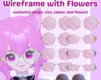 Rigged Vtuber Glasses Asset: Customizable Wireframe with Flowers (Digital Download, Set-Up Guide Included)