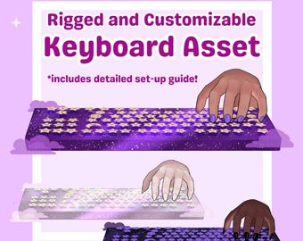 Vtuber Rigged Keyboard Asset | Customizable Vtuber Keyboard Hand | Accurate Typing Animation | Celestial, stars, space, sparkle, clouds