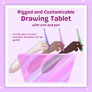 Animated Vtuber Drawing Tablet Asset: Customizable Rigged Arm and Pen (PDF Set-Up Guide Included)