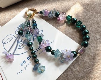 Ciondolo per telefono con perline boho, cinturino per telefono con fiore di camelia, catena per telefono, cinturino da polso per telefono, regalo di Natale,