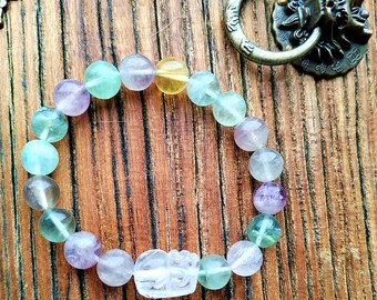 Natural Rainbow Fluorite Clear Quartz Bracelet Boho Healing Crystal Bracelet handmade beaded Bracelets