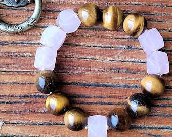 Tiger Eye & Rose Quartz Crystal Bracelet: Handmade Gemstone Jewelry