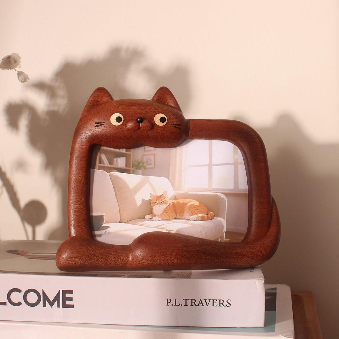 Mini Cat Picture Frame Wooden Cat Photo Frame, Pet Lover Desk Decor, Cozy Home Accent Keepsake ...