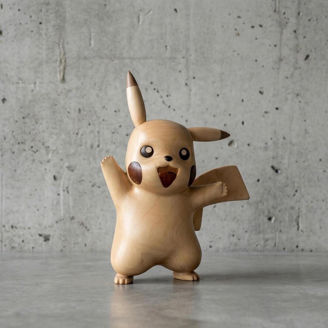 Handcrafted Wooden Pikachu Figurine | Solid Wood Anime Collectible ...