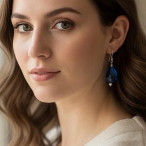 Blue Hand Blown Glass Bubble Earrings | Sterling Silver Beads | Delicate Lightweight Jewelry