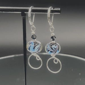 Lampwork Glass Earrings: Sterling Silver, Crystal Beads, Boho Dangle