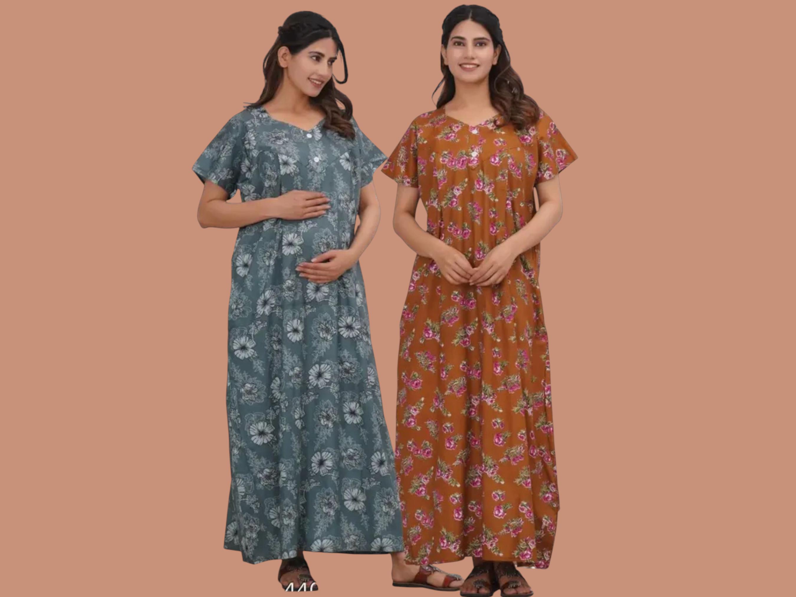 Lace Pommies Nightdress Maternity Sleepwear Buy Loody'S Women Dark Green  Printed Pure Cotton Night Dress Free