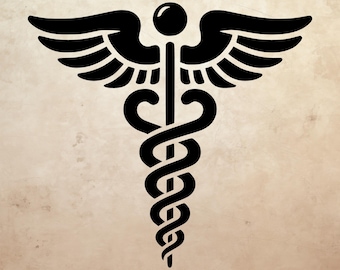 Caduceus Medical Symbol SVG – Black & White Cut Ready Vector for Laser Engraving, CNC Cutting, Cricut, Vinyl Crafting, Digital Download