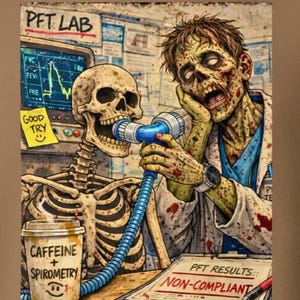 Camiseta Zombie PFT Tech, Humor sobre Teste de Função Pulmonar, Camiseta Piada de Terapia Respiratória, Camiseta Médica Engraçada para Paciente Não-Cooperativo, Humor de Laboratório de PFT