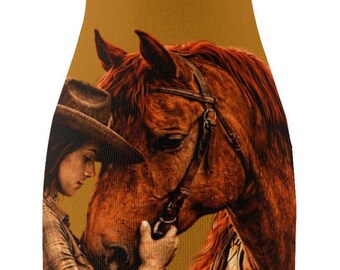 Funda térmica con cremallera para botella con diseño de vaquera y caballo / Ilustración ecuestre del oeste