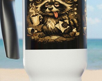 Tiered Raccoon with Coffee Travel Mug | 14oz Stainless Steel Tumbler