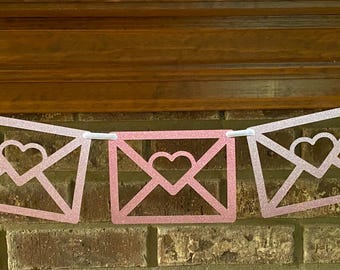 Glittery Valentine's Garland, Ombre Pink Love Letter Banner
