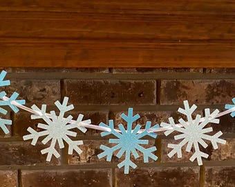 Blue Ombre Snowflake Garland, Glitter Winter Wonderland Decor
