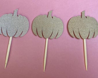 Gold Glitter Pumpkin Cupcake Toppers, Ombre Cardstock, Fall Party Decor, Baby Shower, Anniversary, Wedding, First Birthday, Cake Decoration