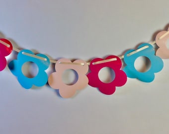 Retro Flower Garland: Pastel Vinyl Banner, 70s Decor