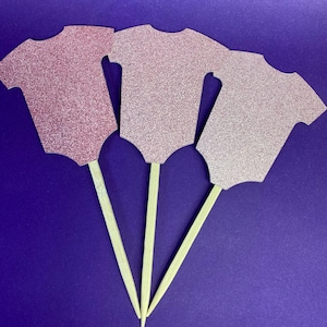 Glitter Onesie Cupcake Toppers, Ombre Cardstock,  Baby Shower Decorations, First Birthday, Gender Reveal, Cake Dessert Decor, Pink and Blue