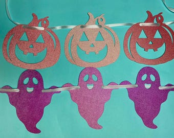 Glitter Ombre Halloween Garland, Spooky Ghost, Jackolantern, 6ft