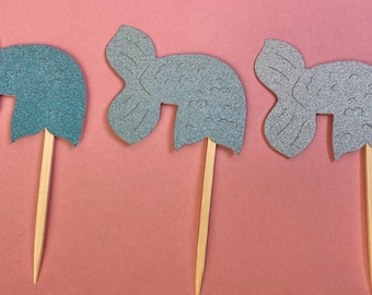 Glitter Ombre Mermaid Tail, Aquatic Cupcake Toppers, Under the Sea Party Decor, Birthday Party, Baby Shower, Cupcake Decorations, Blue Decor
