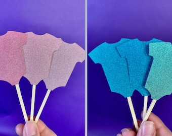 Glitter Onesie Cupcake Toppers, Ombre Pink, Ombre Blue, Baby Shower Dessert Decor, Cake Topper