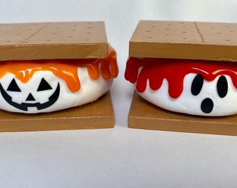 Handmade Halloween Faux S'more Prop, Pumpkin Decoration, Ghost Decor, Spooky Season, Fake Food Dessert, Halloween Decor, Tiered Tray Decor