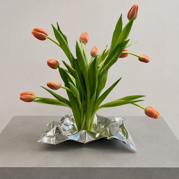 Chrome Vase Modern | Sculptural Silver Vase | Coffee Table Decor | Minimalist Home Styling | Housewarming Gift