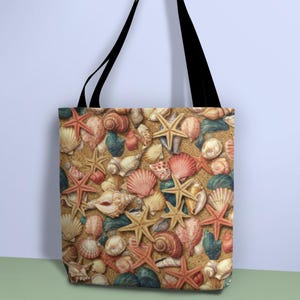 Seashells Tote Bag Beach Lover Shoulder Bag for Women Summer Travel Essential Sealife Shopping Bag Coastal Decor Tote Gift Idea for Her