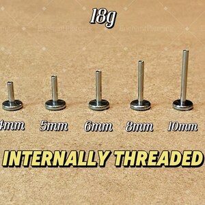 16g 18G Implant Grade F136 Titanium Internally Threaded Flat Back Replacement Post Bar 4mm/5mm/6mm/8mm Cartilage Piercing 18 guage ASTM Stud