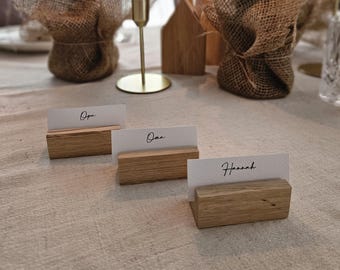 Oak Card Holder | Rustic Wooden Stand for Table Numbers, Photos, Place Cards | Minimalist Decorative Block | Wedding Decor
