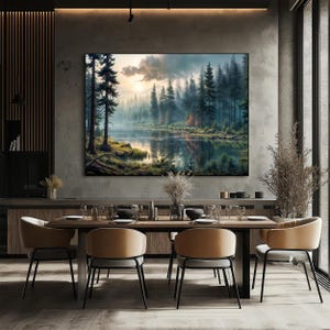 Ruhiger Waldsee Digitales Poster – Serene Natur Wandkunst zum Ausdrucken – Misty Pines Landschaft Download