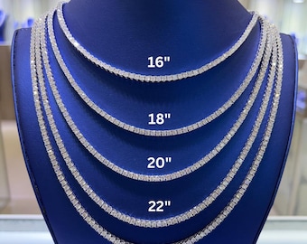 Collar de tenis con moissanita de 3 mm, moissanita VVS color D, cadena con apariencia de diamante de 44 cm, joyería de lujo unisex.