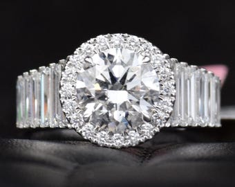 Anello di fidanzamento con diamante creato in laboratorio / Solitario in oro 14 carati certificato rotondo da 4 carati / Regalo per matrimonio/compleanno/anniversario/fidanzamento