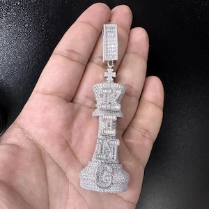 Iced Out KING Chess Piece Custom Moissanite Diamond Pendant, Hip-Hop Silver Pendant 14.77CTW VVS D Color 1 of 1 Pendant