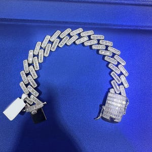 Moissanite Miami Cuban Link Bracelet: 925 Sterling Silver, 19CTW VVS Diamond Tester