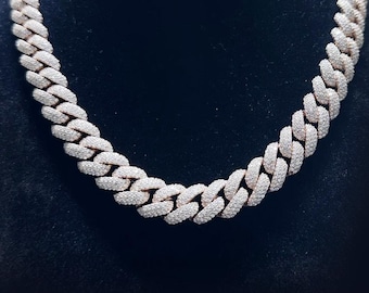 Rose Gold Iced Out Cuban Link Chain MOISSANITE Miami Cuban Link Chain Necklace Solid 925 Sterling Silver, 18" - 22" PASSES DIAMOND Tester!!!