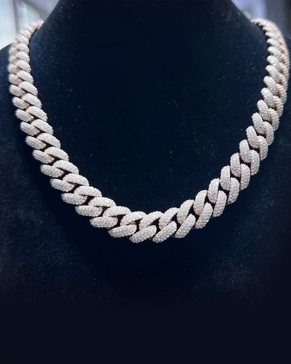 Rose Gold Iced Out Cuban Link Chain MOISSANITE Miami Cuban Link
