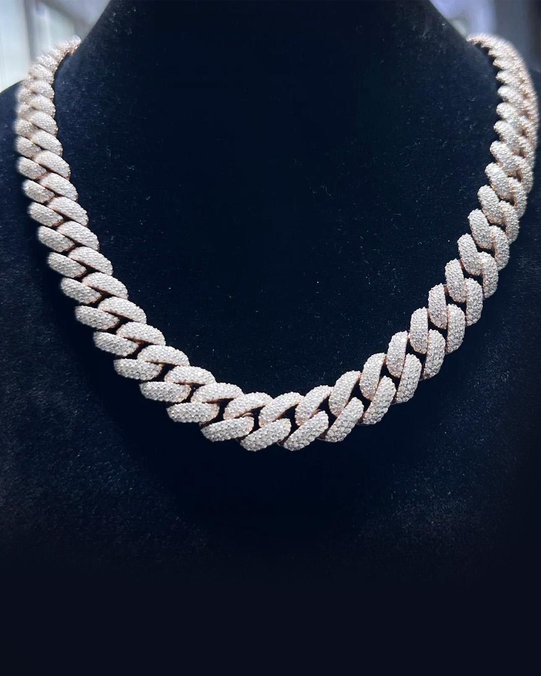 Collana Moissanite Cubana Ghiacciata 22 Pollici - Tono Argento - Uomo - Acciaio Inox