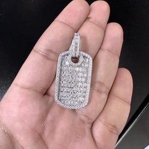 Moissanite Dog Tag Pendant Necklace: 9.06CTW VVS D Color