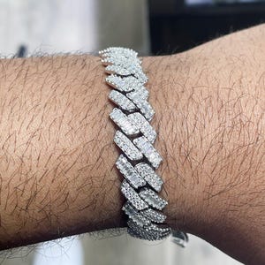 12mm Cuban Moissanite Bracelet: 12.33 Carat VVS D, 925 Sterling Silver 14K Gold Plated
